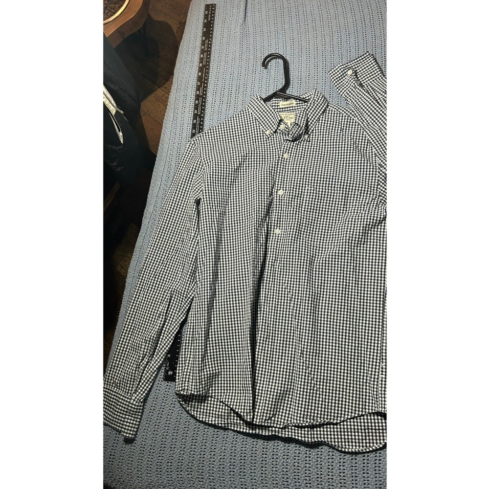 J.Crew Mens Secret Wash Gingham Shirt Slim Untucked Navy White Medium Short